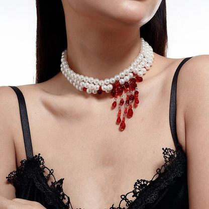 Blood Drop Pearls Necklace